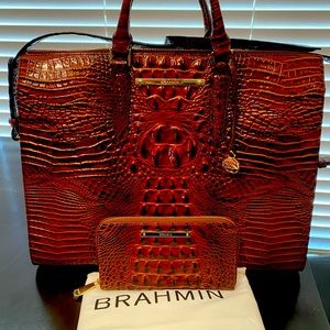 Brahmin Brown Croc handbag/Satchel and wallet